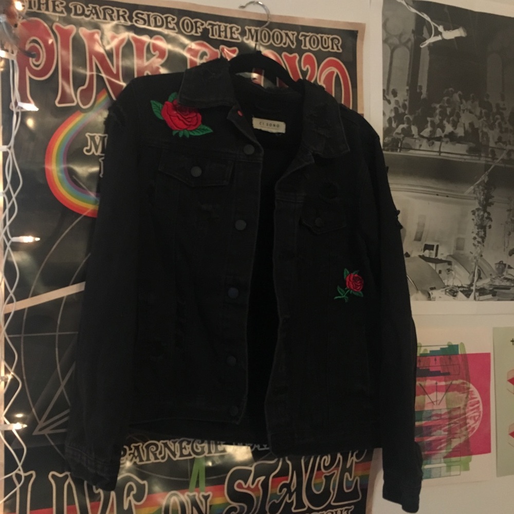 black rose ripped jean jacket punk